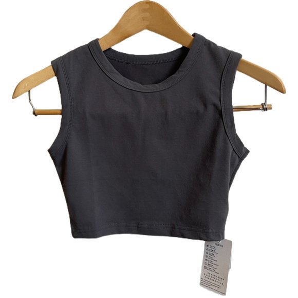 Petite Charcoal Cotton Sleeveless Cropped Tank Top - Picture 3 of 7